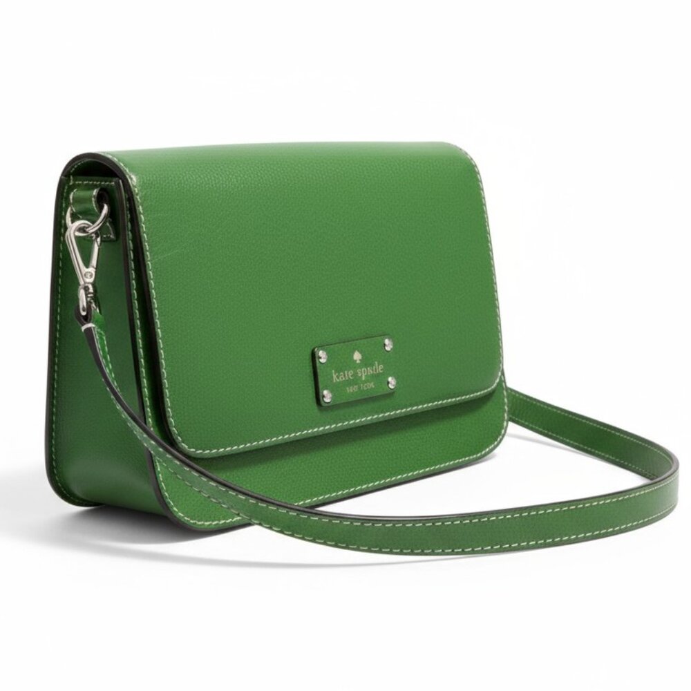 Kate Spade Wellesley Flynn Crossbody Bag Lime Green Leather Purse Dark Academia